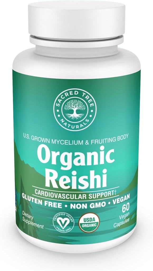Organic Reishi Mushroom Capsule - 1000mg Potency - Stress Relief, Heart Health & Immunity - Non-GMO, Vegan, 60 Count (30 Serve)