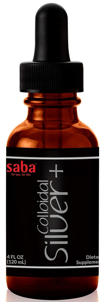 Saba Colloidal Silver 50PPM, 4Fl Oz.- Benessere stagionale, Supporto immunitario -Questo prodotto multi-uso viene a portata di mano per diversi incidenti di vita. È un must-Have in ogni casahold -24 Serve