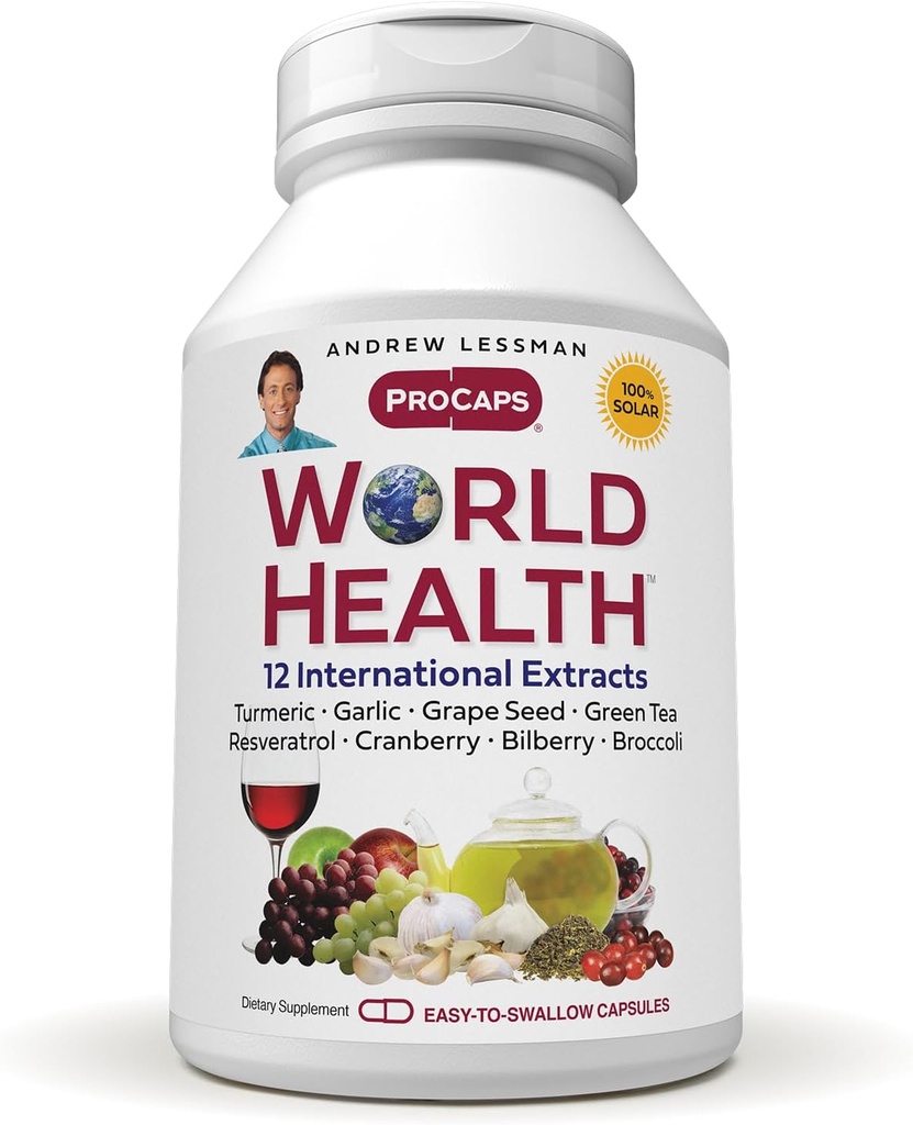 ANDREW LESSMAN World Health 60 Capsule - 14 Estratti e concentrati standardizzati da Phytonutrients protettivi e beneficiali. Potenti antiossidanti. Nessun Additivo