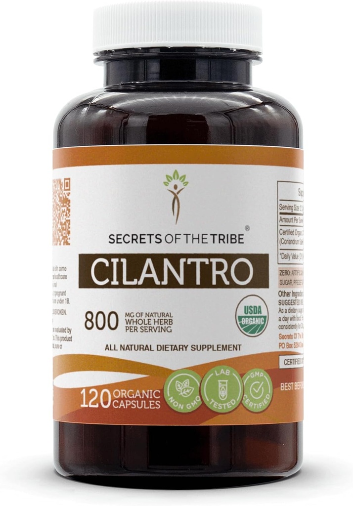 Secrets of the Tribe Cilantro USDA Organic Capsules | Certified Organic Vegetarische Kapseln, pflanzliche Nahrungsergänzung | Coriandrum Sativum getrocknete Blatt (120 Count)