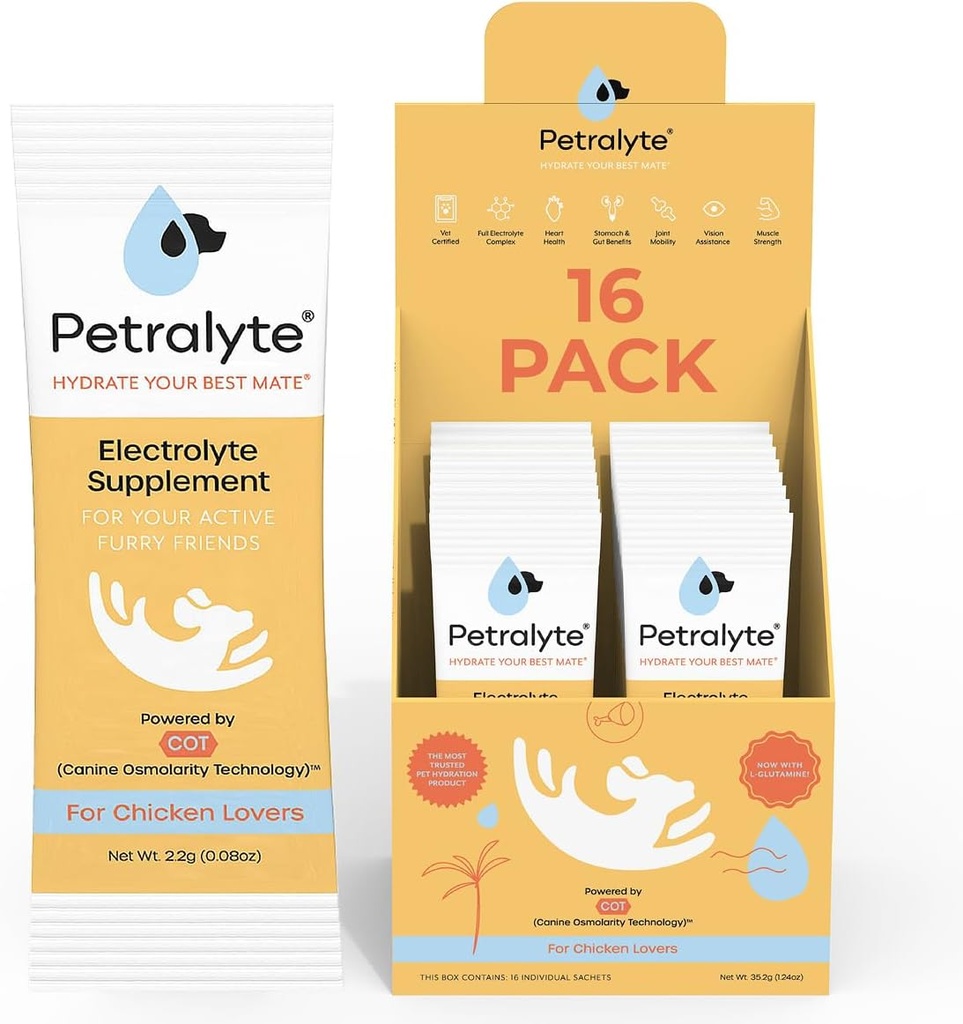 Petralyte Dog Electrolytes und Joint Supplement | Hydration Support für Hunde w/Glucosamine, Chondroitin & More | Elektrolyte für Hunde mit Präbiotika | für Chicken Lovers | 16 Packets