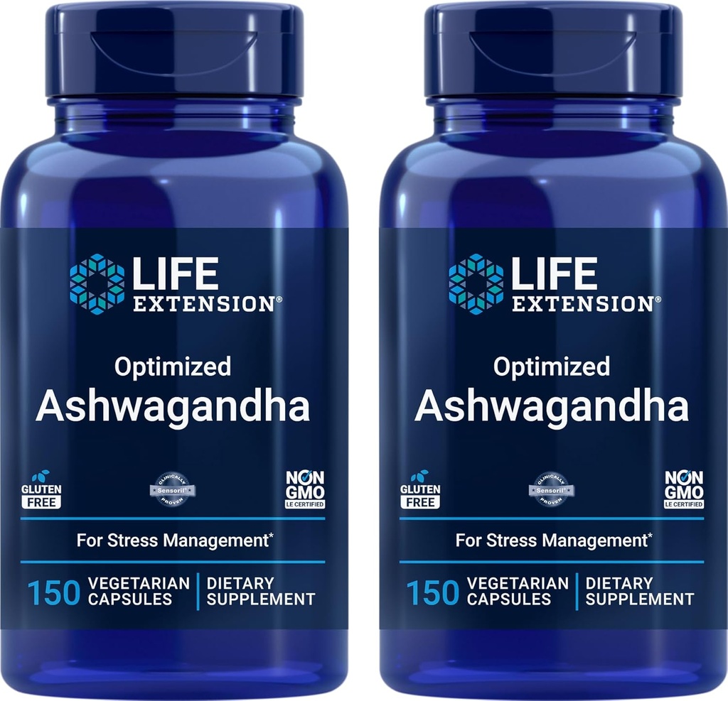 Estensione della vita Ottimizzato Ashwagandha, 150 Caps Veg (Pack of 2) - Non OGM, Gluten Free, Capsule Vegetariani