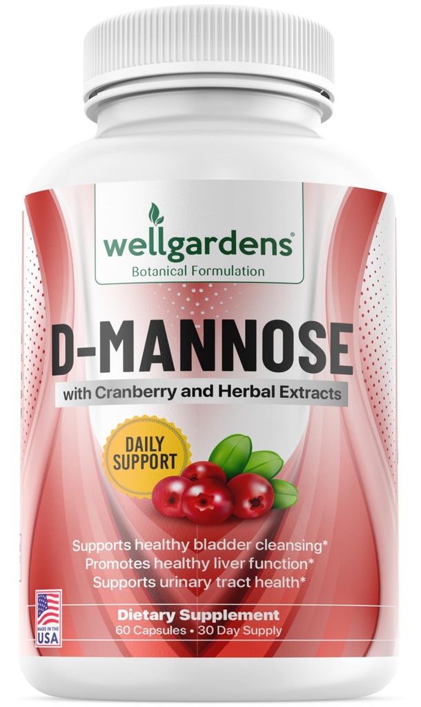 D-Mannose puro al 100% con estratto di mirtillo - aiuta a pulire le impurità, naturale salute del tratto urinario, fegato e capsule di supporto della vescica, non OGM