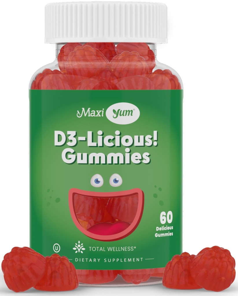 Maxi Health Vitamin D Gummies – 1000 IU Vitamin D3 Gummies – Supports Immune System, Bone & Muscle Wellness – Vegan, Kosher, Cherry Flavor, 60 Count