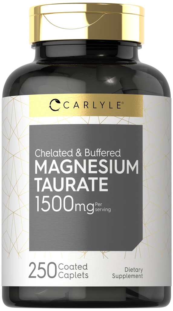 Carlyle Magnesium Taurate 1500mg | 250 Caplets | Chelatiert und gepuffert | Vegetarisch, Non-GMO, Glutenfreie Ergänzung