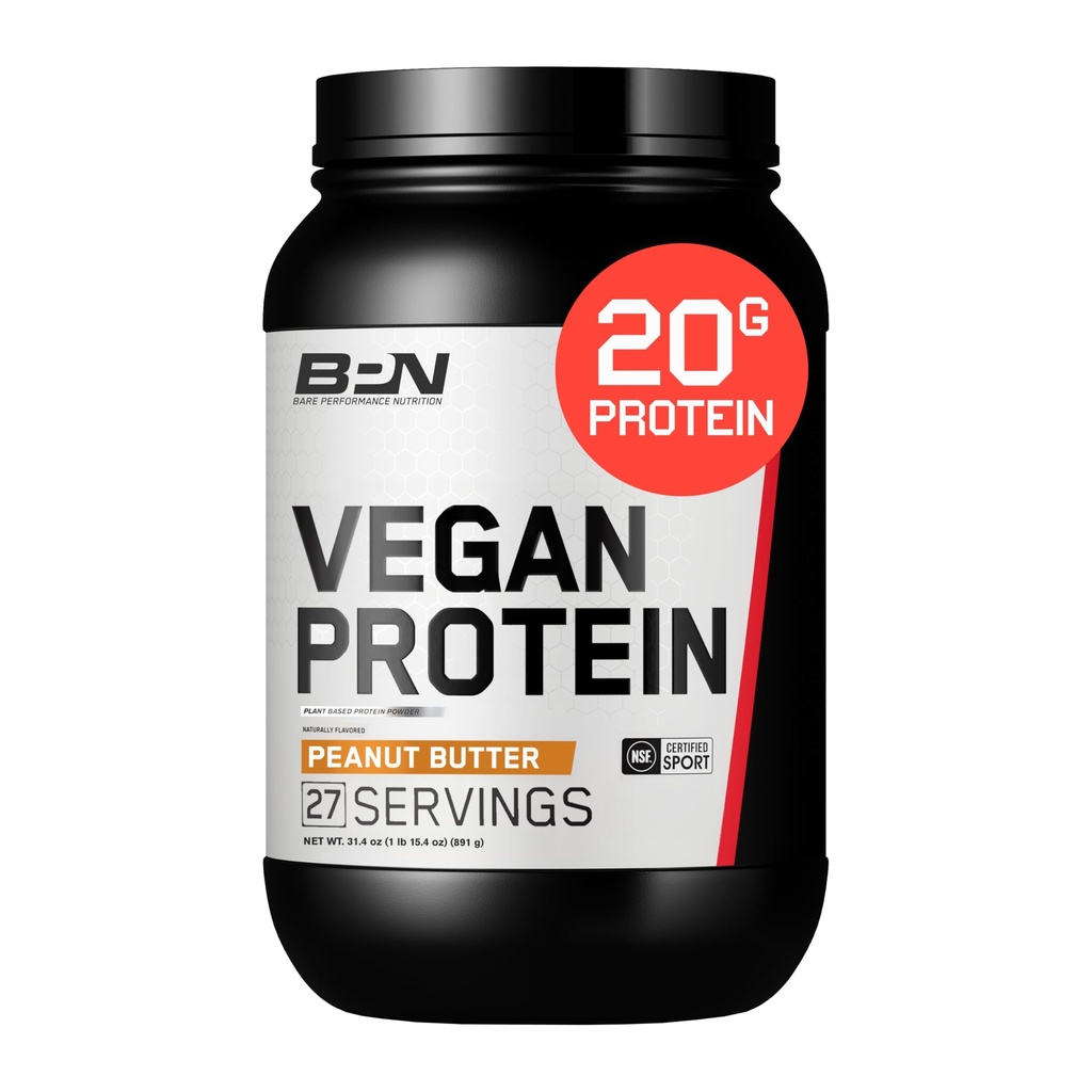 BARE PERFORMANCE NUTRITION Vegan Protein, Pflanzenbasiertes Protein, Pea Protein, Wassermelone und Kürbisprotein, Natürlich süß und aromatisiert (27 Servierungen, Peanut Butter Cookie)