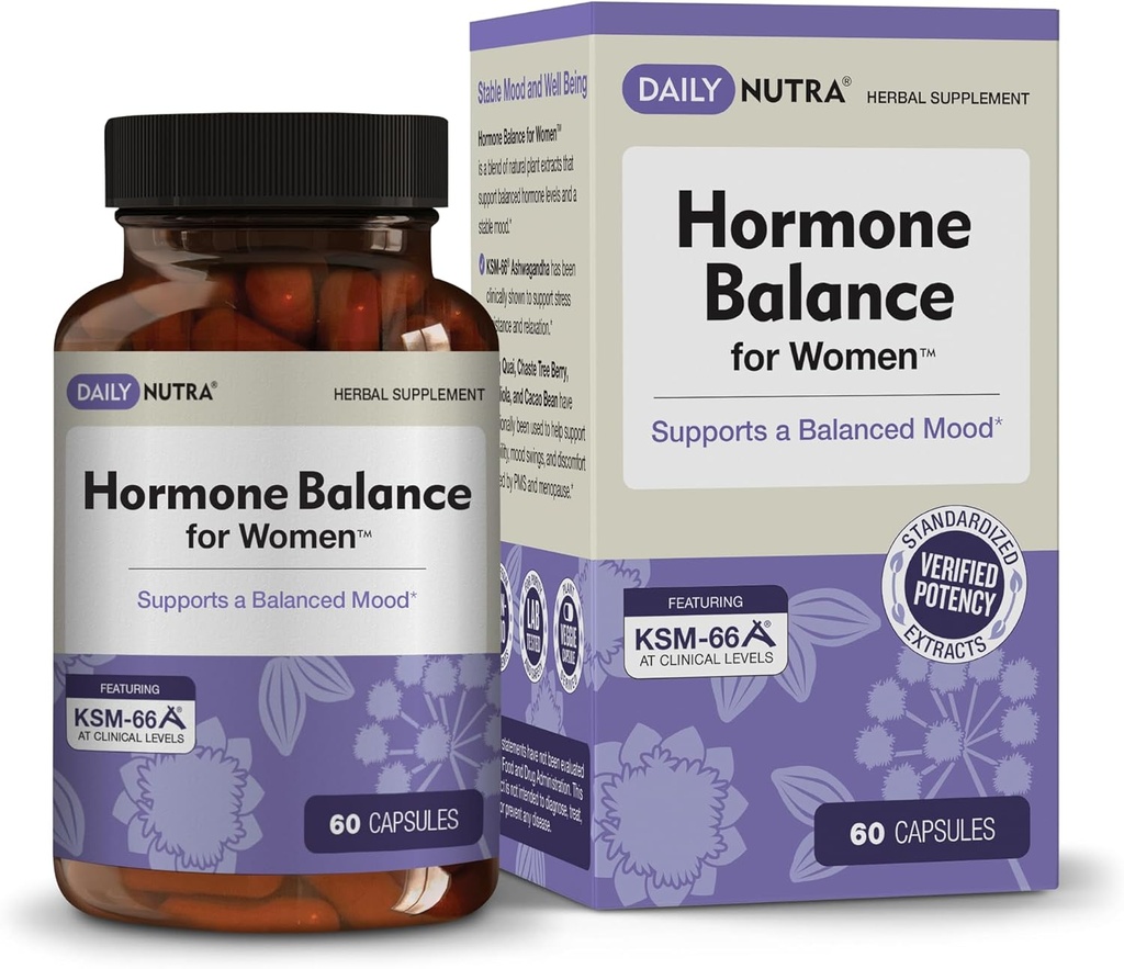 Hormon Balance - Frauen Serotonin Supplement - KSM-66 Ashwagandha, Dong Quai, Chaste Tree Berry, Rhodiola, & Cocoa Bean Extract - für weibliche Hormone, PMS, Menopause (60 Kapseln)