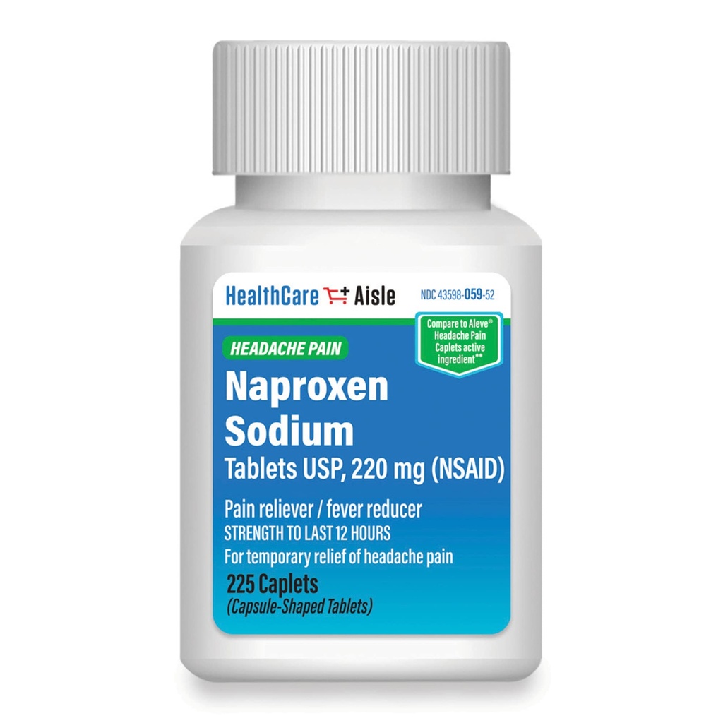 HealthCareAisle Naproxen Sodium, 220 mg - 225 caplets - Mal de tête analgésique, jusqu'à 12 heures de soulagement