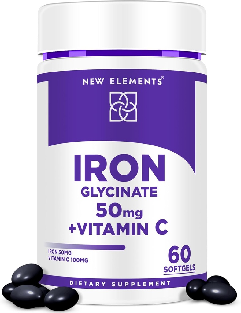 Eisen Glycinat 50mg mit Vitamin C | Advanced Iron Supplement für Anemia Relief, Immun Boost & Energy Support | Gentle on Stomach, Fast Absorption | Non-GMO, Gluten-Free Softgels für Damen und Herren