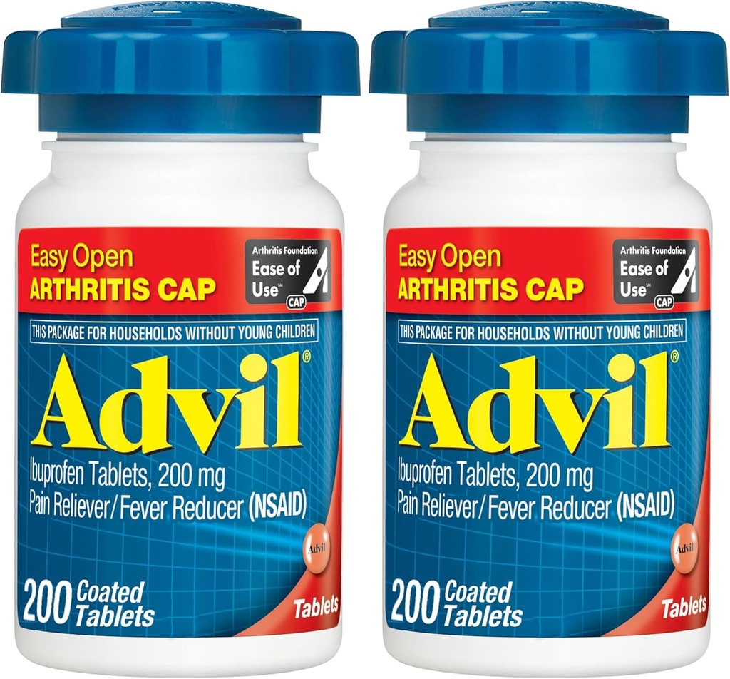 Réducteur de douleur advil et réducteur de fièvre, anti-douleur avec Ibuprofène 200 mg pour la douleur articulaire, les douleurs musculaires et l'arthrite mineure