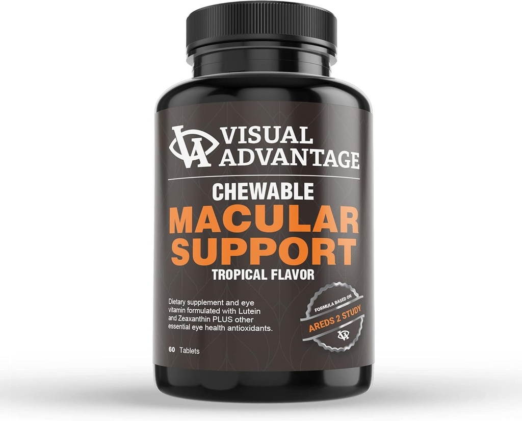 Support maculaire Chewables – AREDS 2 Comprimés Chewables – Arôme Tropical – AREDS 2 Formule pour Adultes – 60 Comprimés, 1-Mois pour le bien-être oculaire