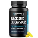 Huile de graines noires avec supplément DHA pour la santé cérébrale et la cognition - Huile de graines de cumin noir pressé à froid et capsules liquides Oméga 3-60 DHA, non aromatisées, véganes, non OGM et sans gluten - 1 mois d'approvisionnement