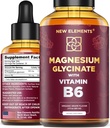 Liquid Magnesio gocce di glicinato con vitamina B6 - Magnesio Supplemento 500mg & Vitamina B6 100mg | Non OGM No Gluten | Stress Relief | Sonno e Rilassamento | Muscle & Heart Support | Natural & Vegan