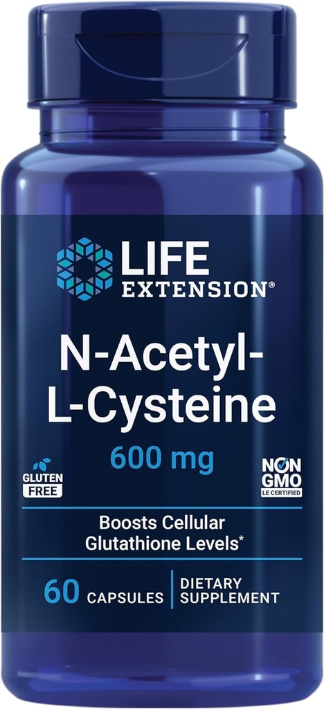 Estensione della vita N-Acetyl-L-Cysteine (NAC), Immune, Respiratorio, Salute del fegato, NAC 600 mg, Potente supporto antiossidante, Radicali, Facile da assorbire, 60 capsule