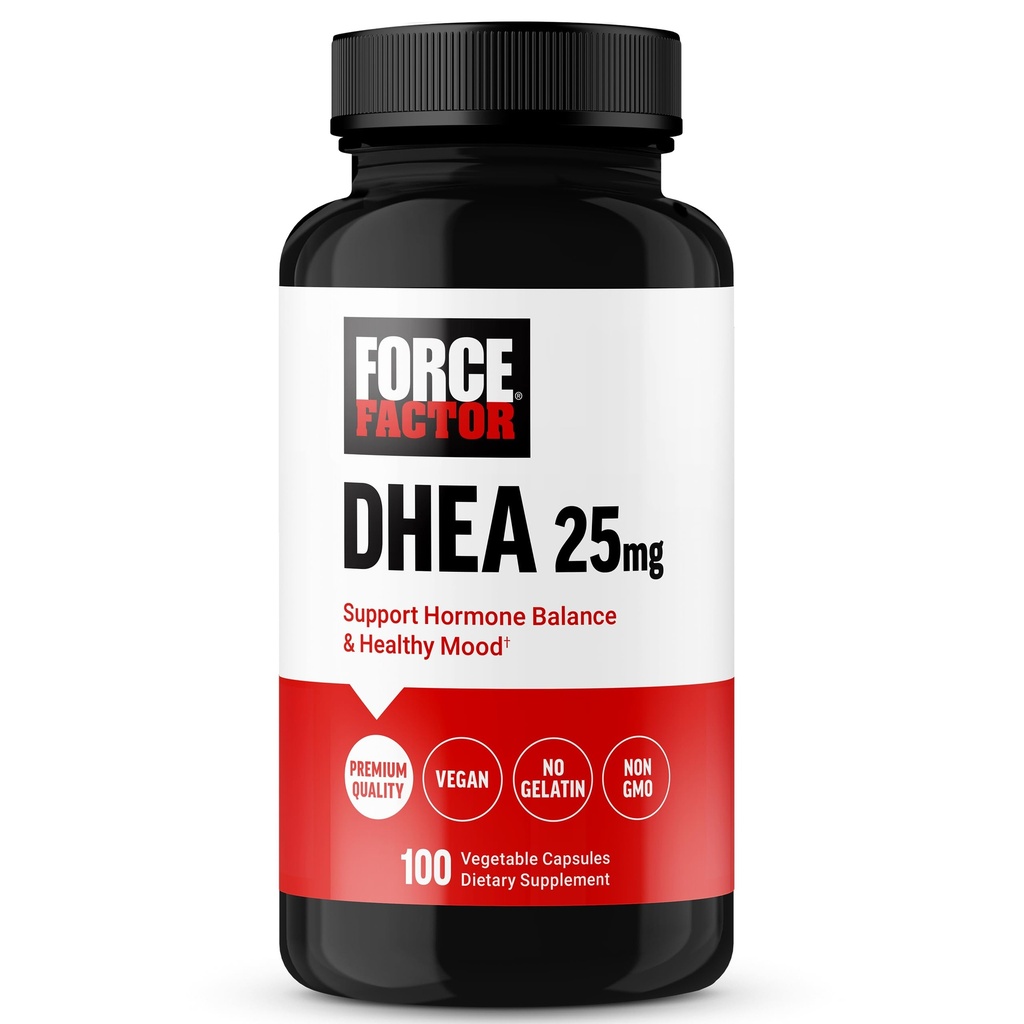 FORCE FACTOR DHEA 25mg, DHEA Supplemento per le donne e gli uomini per sostenere l'equilibrio ormonale e l'umore sano, qualità Premium, Vegan Friendly, Non OGM, 100 capsule vegetali
