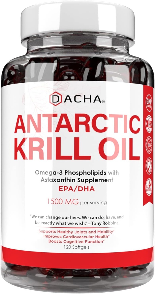 Premium Antarktis Krill Oil Supplement Softgels– 1500 mg mit natürlichem Omega-3, Astaxanthin und Phospholipiden 120 Weichgele, 180mg EPA & 120mg DHA für Immun, Memory Support, Herzgesundheit Non-GMO