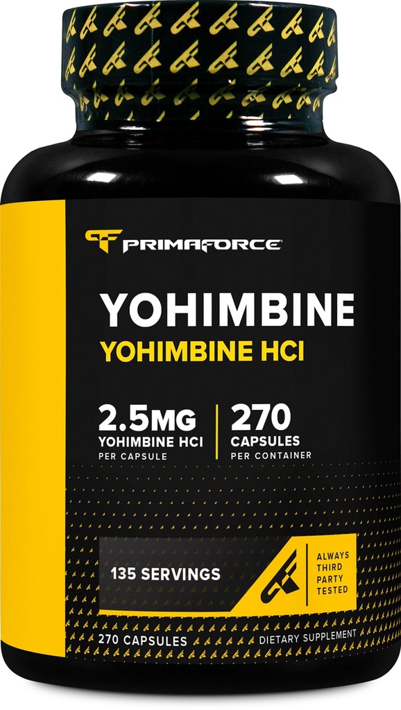 PrimaForce Yohimbine HCl 2,5mg, 270 Capsules - Supplément Premium, Boosts Performance, Zéro remplissage, Non-OGM et sans gluten