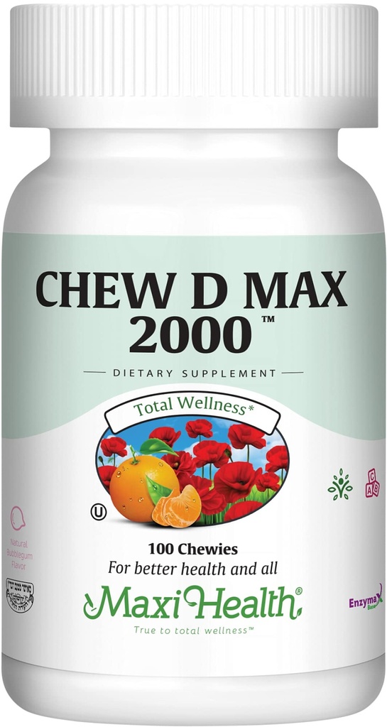 Maxi Health Kaubares Vitamin D3 2000 IU Supplement - Delicious Natural Bubble Gum Flavor - Unterstützt die Kalziumabsorption, Immun- und Knochengesundheit