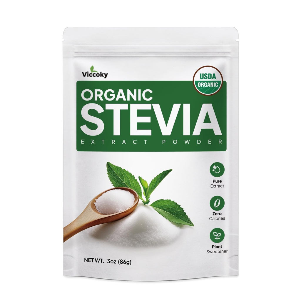 Viccoky Organic Stevia Powder 3oz (86g), Reines Stevia-Extrakt-Pulver, Zuckerfrei & 0 Kalorien, keine Zusatzstoffe, Zuckersubstitute, Natürlicher Süßungsmittel