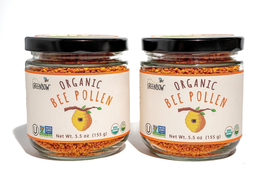 Greenbow Organic Bee Pollen - 100% USDA Certificato Organico, Non OGM, Pure, & Natural Bee Pollen - Superfood Confezionato con Proteine, Vitamine & Minerali - Certificato Kosher, Gluten Free -155g x 2 Jars