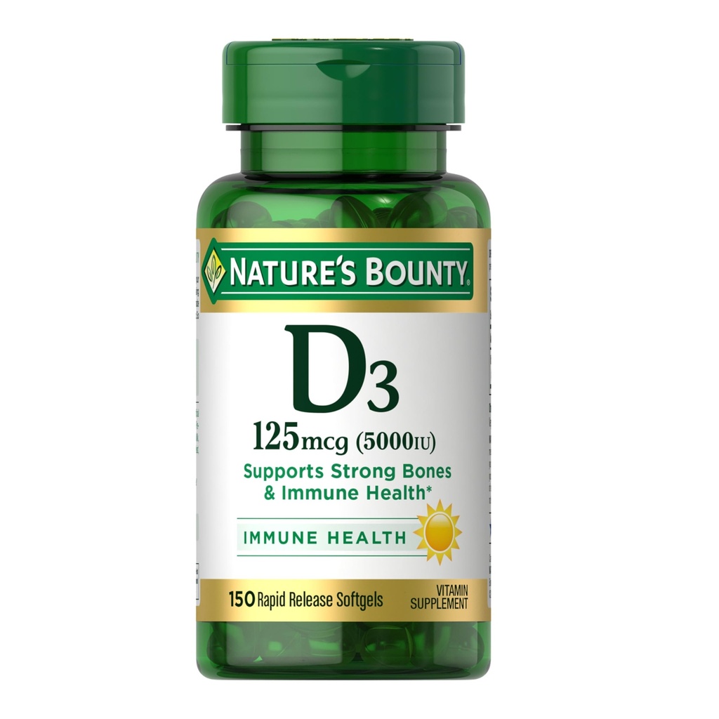 Nature's Bounty Vitamin D3 5000 IU Softgels, schnelle Freisetzung, Immununterstützung, Vitamin D Nahrungsergänzungsmittel, 150 Ct