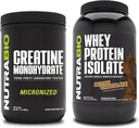 NutraBio Créatine monohydratée, non aromatisée, 500g et Isolate de protéines de lactosérum, chocolat hollandais, supplément - énergie musculaire, croissance musculaire maigre, récupération et force
