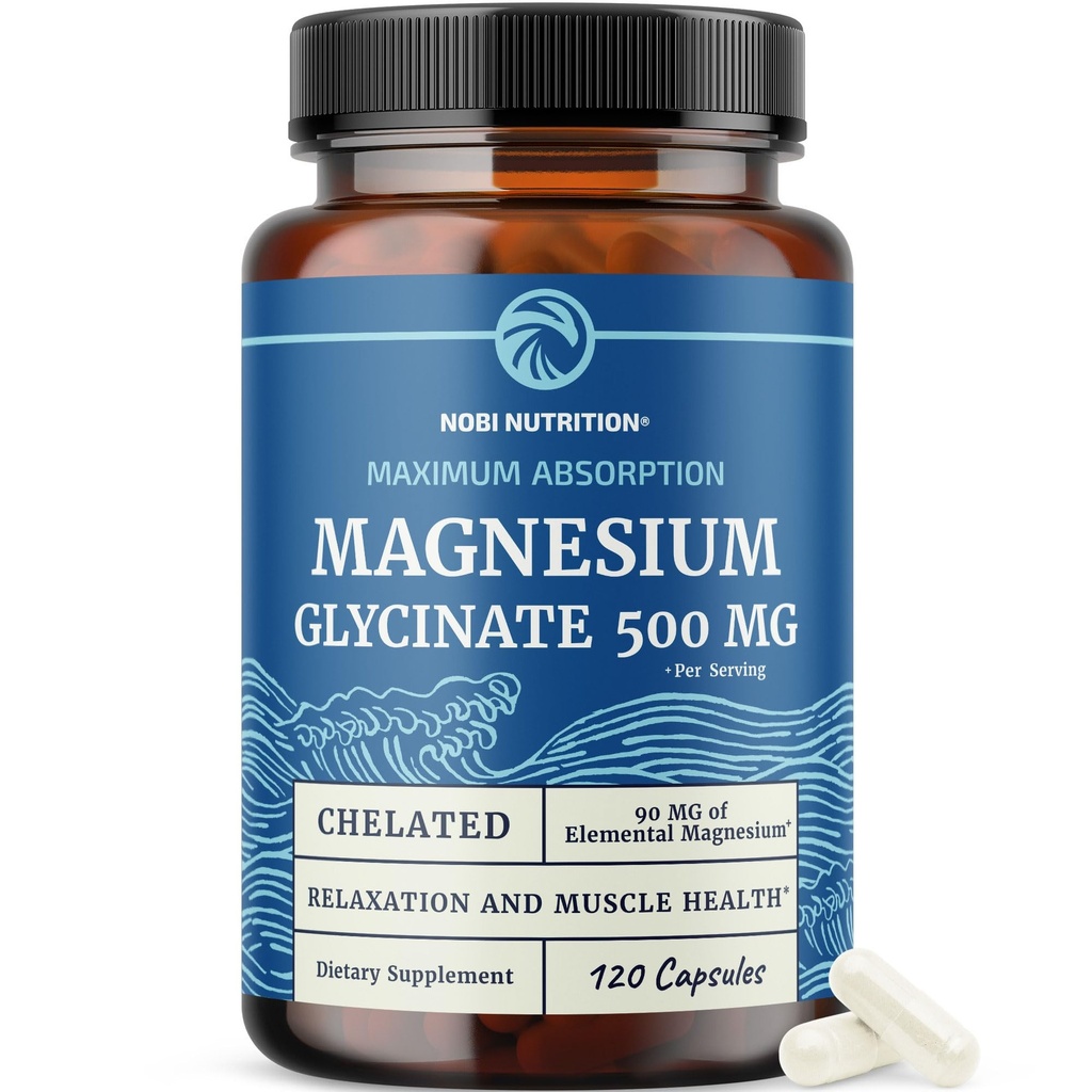 Magnesio Glycinate 500mg | Alto assorbimento | Chelato per il rilassamento del muscolo, le ossa, il cuore, Nerve, il sonno e il sostegno calma per le donne e gli uomini | Magnesium Chelate Supplement & Bisglycinate Complex | 120ct