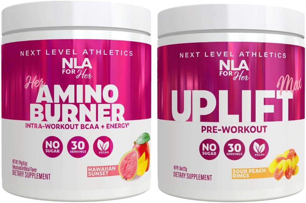 NLA pour son support d'entraînement pré/intra (comprend son coucher de soleil thermogénique amino hawaïen et son uplift Max pré-entraînement anneaux de pêche aigre)