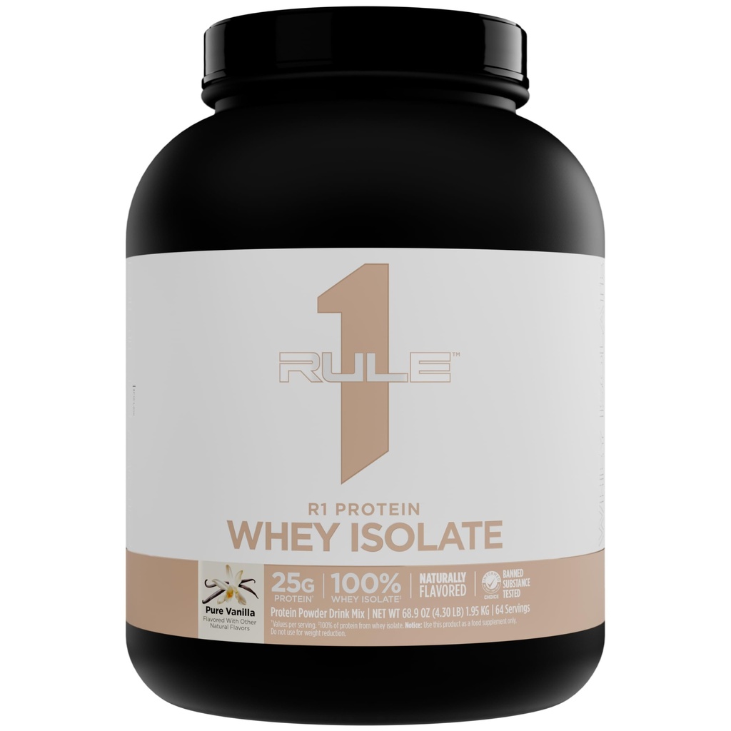 Règle 1 Protéines naturellement aromatisées R1 Isolé - Formule propre avec 25g Protéines et 6g BCAA Sources exclusivement isolées et hydrolysées pour la récupération d'entraînement (4,3 livres*, Vanille pure)