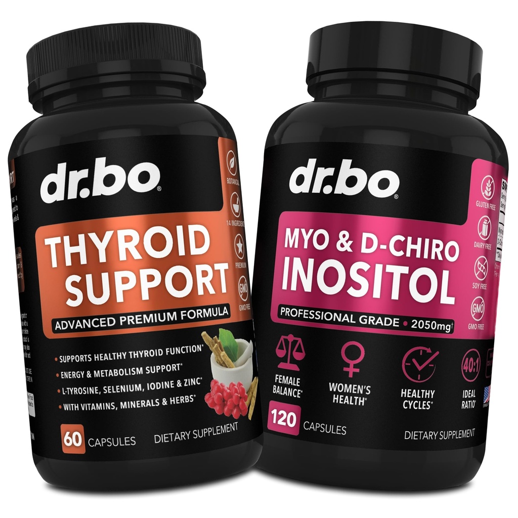 Thyroid Support & Myo-Inositol & D-Chiro Inositol Supplement Capsules - Natural Support for Metabolism, Mood & Energy - 40:1 Ratio Hormone Balance for Women, Menstrual Cycle, Female Health