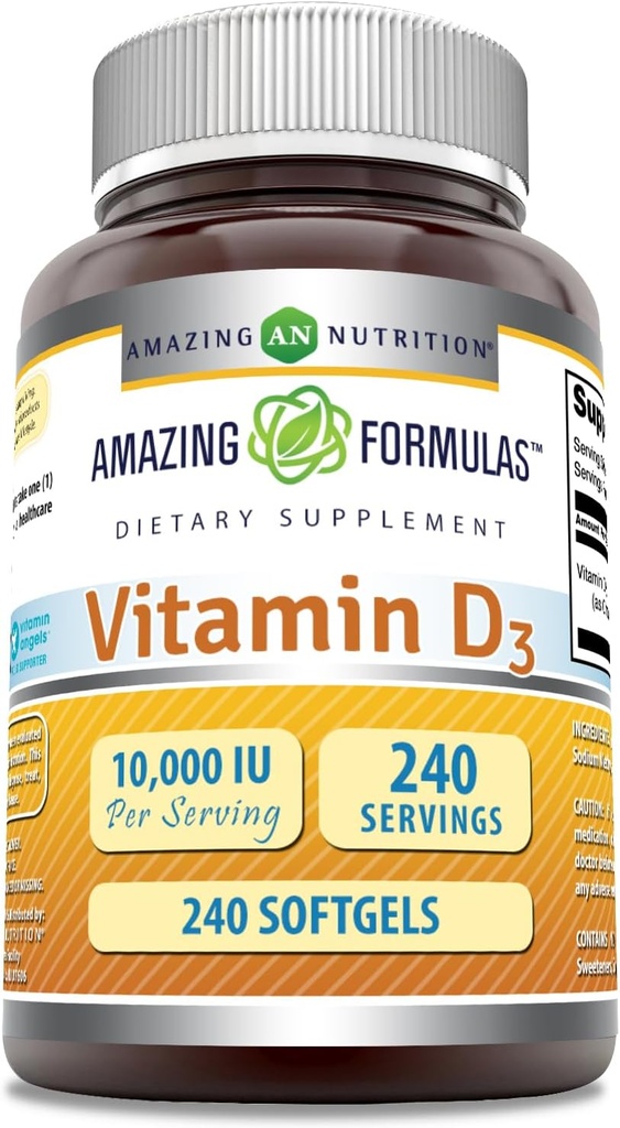 Erstaunliche Formeln Vitamin D3 (Cholecalciferol) Ergänzung | 10.000 IU | 240 Softgels | Non-GMO | Gluten-Free | Made in USA
