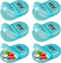 6 Pack Pill Organizer Pocket Small Case Holder Am Pm Pill Case Portable Two Compartment Round Travel 2 volte al giorno per Vitamin Medicine Supplemento (Green)