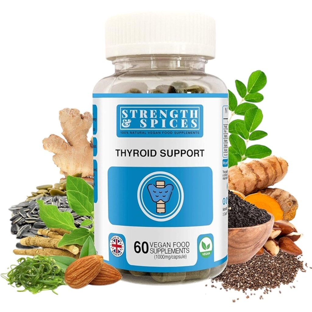 Forza & spezie - supporto tiroideo, supplemento di iodio con radice di maca, kelp di mare, noci di Brasile e Ashwagandha, 60 capsule