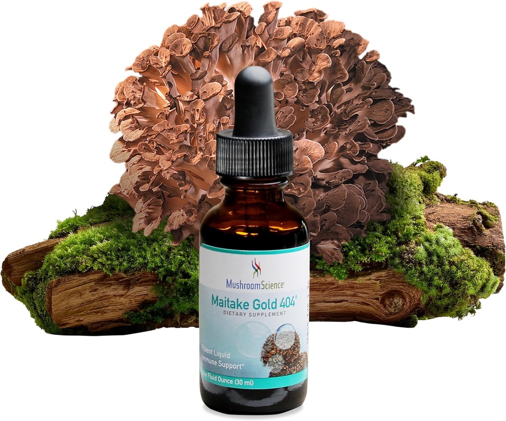 MushroomScience MaitakeGold 404 Integratore di funghi, Estratto di liquido, Supporto per la difesa della salute, Integratore alimentare naturale per adulti, Funghi estratti da acqua calda, Vegetariano, 1 Oz, 180 Serve
