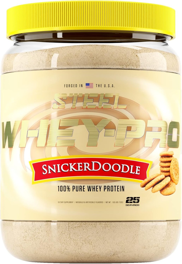 Integratori d'acciaio Whey-Pro | Polvere di proteine del siero puro al 100% per gli uomini e le donne | Snickerdoodle | guadagno muscolare e recupero muscolare magra | Gluten Free | 1.65 lbs | BCAA 5g | Non-GMO | 25 Servings