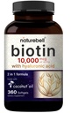 NatureBell Biotin 10000mcg + Hyaluronsäure 25mg | 360 Coconut Oil Softgels, Premium Biotin Supplement für Haarhaut und Nägel*