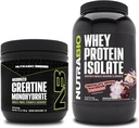 NutraBio Créatine monohydratée, non aromatisée, Isolée de protéines de 150g et de lactosérum, Macaroon trempé au chocolat, lot supplémentaire - Énergie musculaire, croissance musculaire maigre, récupération et force