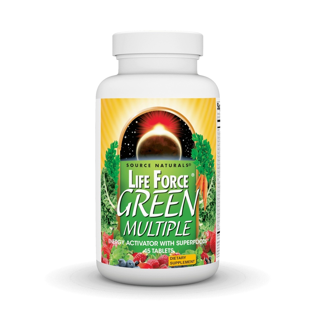Source Naturals Life Force Green Multiple, Energy Activator with Superfoods*, Helps Bring Balance to All 12 Deep Meatabolic Systems in the Body* - 45 Tablets