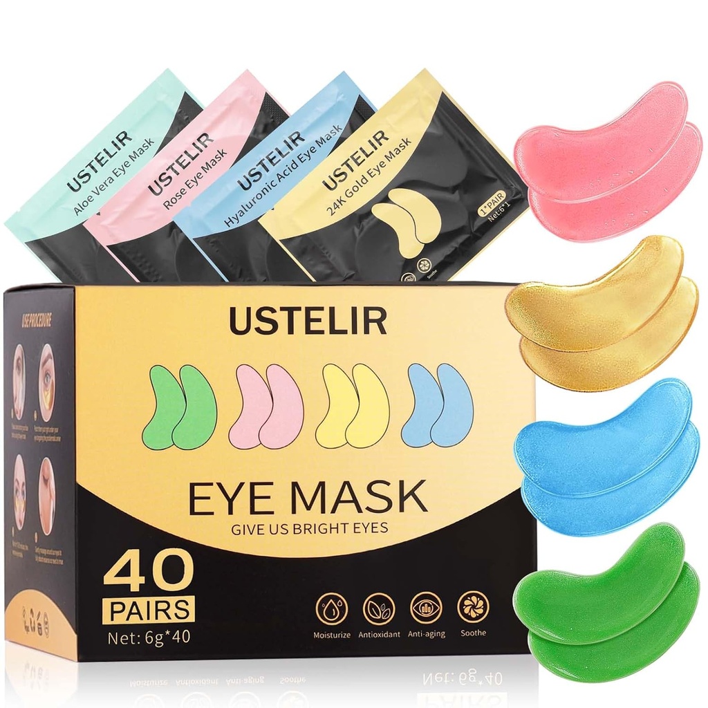 Unter Augenaufnäher, 40 Pairs Augenmaske für dunkle Kreise, Puffy Eyes, Undereye Bags,Wrinkles,Eye Mask Patches mit 24K Gold, Hyaluronsäure,Rose & Aloe Vera, Augenbehandlung Hautpflege für Männer & Frauen Geschenk