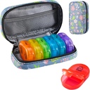 Serfeymi Weekly Travel Pill Organizer 2 fois par jour AM PM Upgraded Rainbow Pill Box 7 Day with Portable Zipper Pill Case en cuir PU, organisateur de médicaments pour les pilules, les vitamines, les huiles de poisson - Floral 02