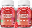 Magnesio Potassium Gummies, Muscolo e salute del cuore, Gambe e sonno, Integratori di potassio Vegan Gummy Non-GMO Gluten Free 60 Gummies-2 Pack, Raspberry