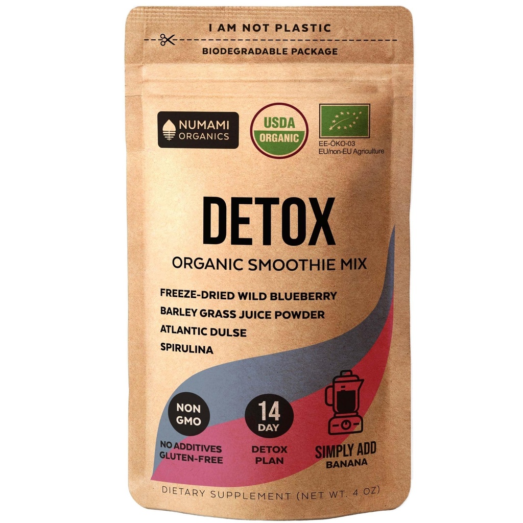 Numami Organic Detox Blueberry Smoothie Powder mit gesundem Spirulina, Atlantic Dulse und Gerste Grass Juice Powder, Premium-Qualität Superfood aus Europa