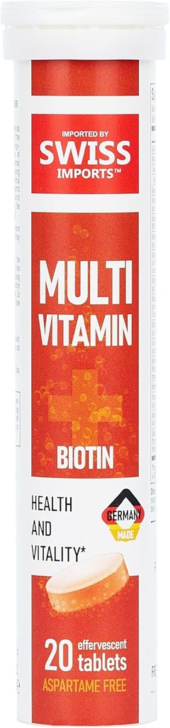 Multivitaminici effervescenti + Biotina per il benessere e la vitalità Integratore alimentare con Vitamine C, E, B1, B2 B6, B12, A, e D3, 3-Pack, 60 compresse