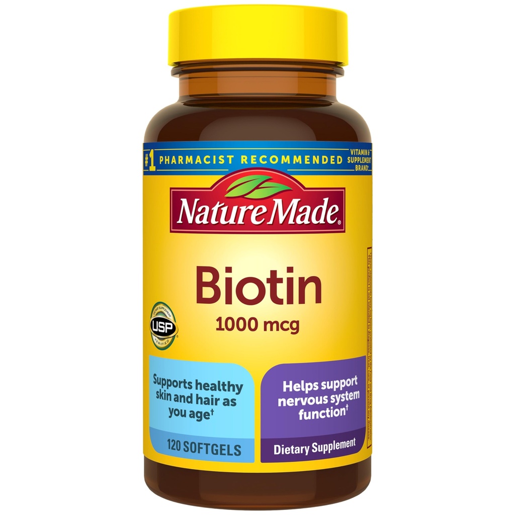 Natur Made Biotin 1000 mcg Softgels, Biotin Vitamins Nahrungsergänzungsmittel, Unterstützt gesundes Haar & Haut, 120 Softgels, 120 Tage Versorgung