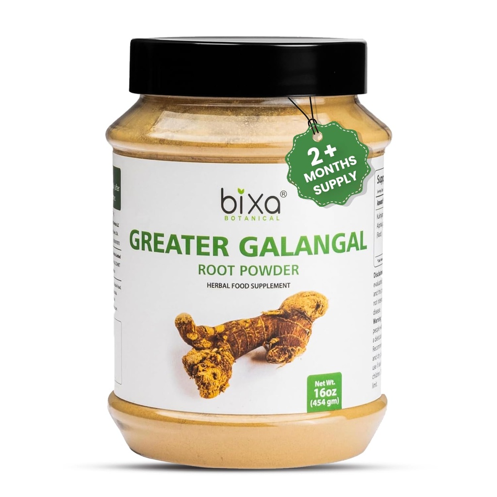 Bixa Botanical | Polvere di radice di galangal maggiore | Alpinia Galanga Kulinjan | Per zuppe e cottura | Integratore di erbe ayurvedica | Kosher | Steam trattato | Non OGM | Vegan | 100 Percent Pure |7 oz 200 g