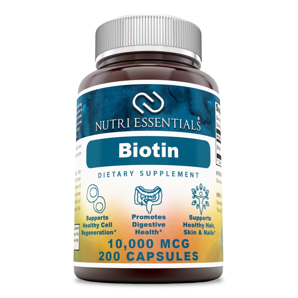 Biotin 10.000 Mcg 200 capsule (non OGM)- Supporta capelli sani, pelle e chiodi - promuove ringiovanimento cellulare e produzione di energia*