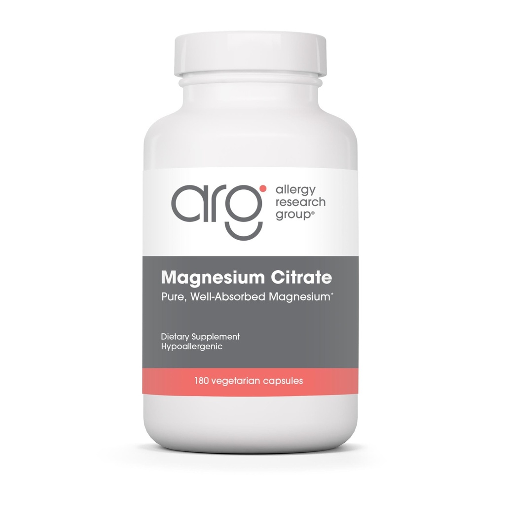 Allergy Research Group Magnesium Citrate Supplement - Pure Magnesium Citrate Kapseln für Kalm, Schlaf, Verstopfung und Verdauung für Frauen und Männer, 170 mg pro Pille - 180 vegetarische Kapseln