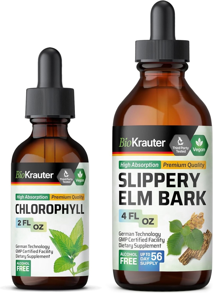 BIO KRAUTER Slippery Elm Tincture 4 Fl. Oz. & Chlorophyll Tincture 2 Fl. Oz.