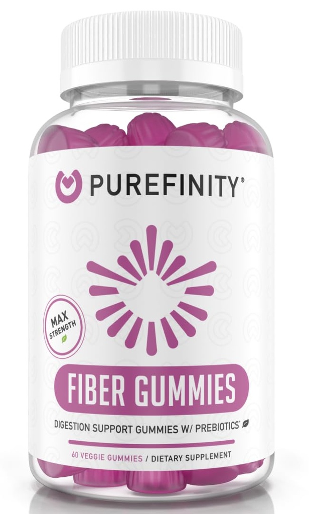 PUREFINITY Fibre Gommies pour adultes avec FOS Inuline de la racine de Chicory, Supplément prébiotique sans sucre pour le soutien quotidien de la digestion et de la constipation – Non-OGM, Vegan, 60 comte