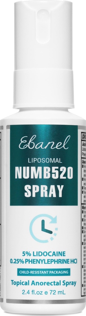 Ebanel 5% Lidocaïne Spray de soulagement de la douleur Numb520 Brûler Démangeaison Spray de numbage pour la peau, Anesthésie topique Traitement hémorroïde postpartum avec Phénylephrine pour les utilisations locales et anorectales
